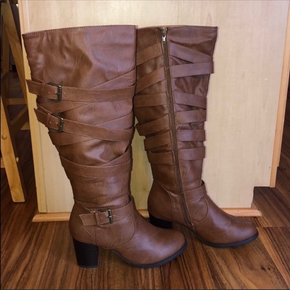 Journee Collection Shoes | Journee Tall Brown Strappy ...